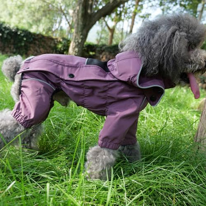 LOVELONGLONG Waterproof Dog Raincoat with Removable Hood – Outdoor Full Body Dog Jacket, Windproof Snowproof Shell Suit – All Season Pet Rain Gear Plum Purple XS - color: Plum Purple, size: XS (Back 10.5")