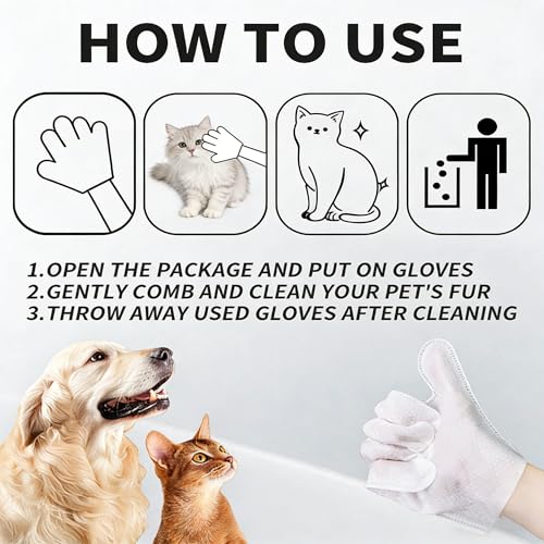 Pet Glove Wipes for Pet,Extra-Thick Rinse-Free Dog & Cat Grooming Gloves,Vet Recommended Hypoallergenic，Gentle & Safe for Cleaning,Deodorizing Wipes for Dander,6pcs unscent - size: 1 pack