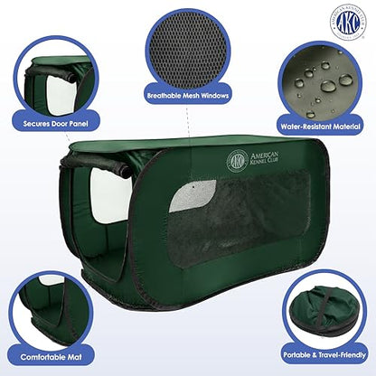 AKC 32-Inch Pop-Up Dog Kennel – Lightweight Travel Crate for Small Dogs – Foldable Indoor/Outdoor Pet Enclosure with Mesh Sides - color: Green