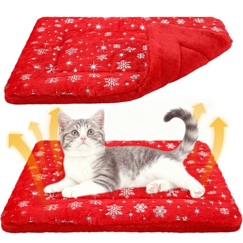 2 Pack Winter Self Warming Cat Mat Snowflake Red Self Heating Pad Bed 22" x 18" Reversible Reflects Body Heat Machine Washable Thermal Pet Blanket for Winter Indoor Pet Kitten Dog Crate - color: Red
