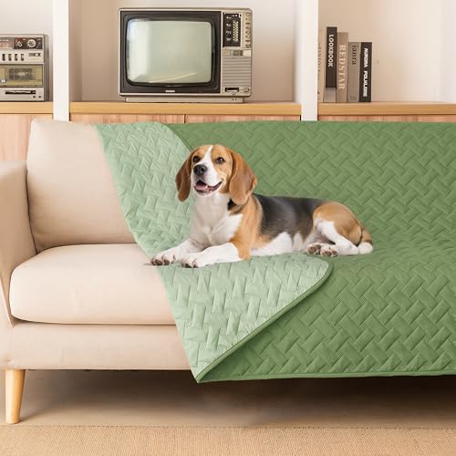 gogobunny 100% Double Sided Waterproof Dog Blanket Soft Pet Bed Cover Reversible Protect Furniture Couch Sofa Car for Puppy Cat Kids (Dark Green/Light Green, 82x82 Inch (Pack of 1)) - color: Dark Green/Light Green, size: 82x82 Inch (Pack of 1)