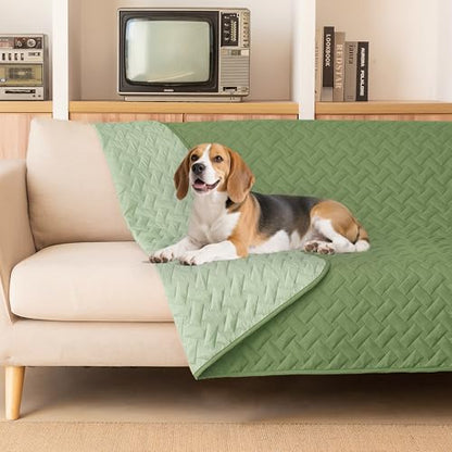 gogobunny 100% Double Sided Waterproof Dog Blanket Soft Pet Bed Cover Reversible Protect Furniture Couch Sofa Car for Puppy Cat Kids (Dark Green/Light Green, 82x82 Inch (Pack of 1)) - color: Dark Green/Light Green, size: 82x82 Inch (Pack of 1)