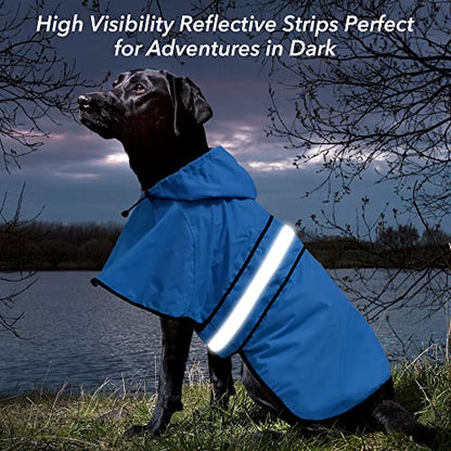 Reflective Dog Rain Coat - Waterproof Adjustable Pet Raincoat Jacket, Lightweight Hooded Dog Rain Coat Poncho for Small to X- Large Dogs and Puppies (Blue, X-Large) - color: Blue, size: X-Large