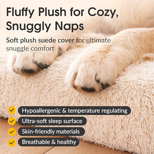 KOPEKS Orthopedic Memory Foam Dog Bed 7" Inch Thick Extra Large Dog Bed with Pillow Fluffy Brown 50"x34"x10" Includes Waterproof Liner & Durable Removable Cover with Smart Design - color: Brown (Light) - Fluffy