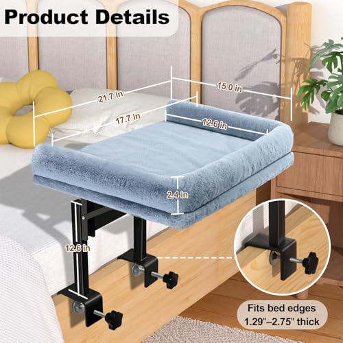 Foldable Bedside Cat Bed, Bedside Dog Bed Attached to Human Bed for Cats & Small Dogs, Plush Cozy Pet Bed with Removable Washable Cover, Supports up to 50 lbs