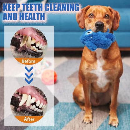 Plush Squeaky Dog Toy, Crinkle Stuffed Dog Toy Keep Them Busy Tug of War Birthday Dog Chew Toy for Small Medium Large Dogs (Blue) - color: Blue