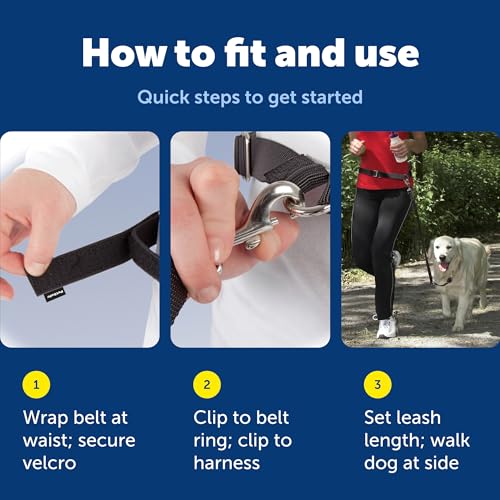 PetSafe Hands Free Adjustable Dog Leash - Great for Running, Jogging, Walking and Hiking - Wear Around the Waist - Black