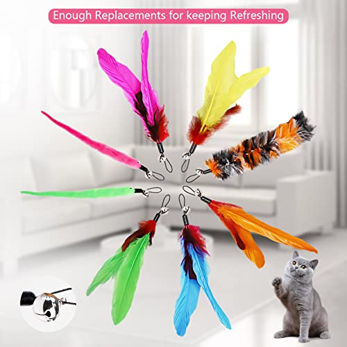 12PCS Interactive Kitten Toys, Retractable Indoor Cat Wand Toys with Replacement Teaser, Rainbow Ribbon and Make Exercise by Sunshinetop - color: Cat Feather Toys