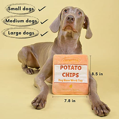 CHEWFFON Dog Enrichment Puzzle Toys, Interactive Snuffle Crinkle Treat Toy for Boredom and Mental Stimulating, Nose Work Potato Chips Dog Toy for Small, Medium and Large Dogs - style: Potato Chips