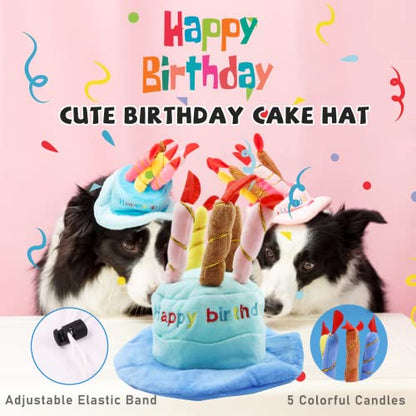 lilfrd Dog Birthday Toy Set, 9Pcs Plush Pet Toy for Small Dogs, Includes Squeaky Cake Hat, Bandana, Dessert Themed Toys, Balloons, for Dog Birthday Party - style: Blue Birthday Pack
