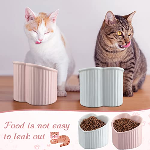 Mumufy 2 Pcs Ceramic Elevated Cat Bowls Tilted Elevated Raised Pet Bowls Anti Vomit Cat Dish for Indoor Stress Free Water Dish Feeder for Puppies, Heart Shaped(Pink, White) - color: Pink, White