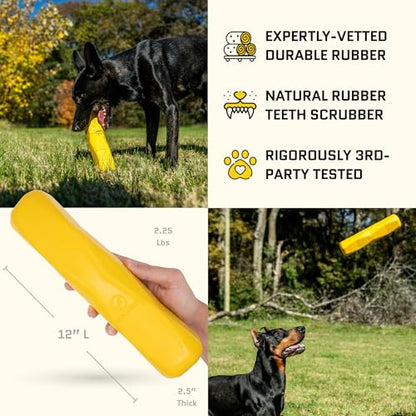 Giant XL Virtually Indestructible Dog Stick - Lifetime Guaranteed - Tough, Durable Toy for Aggressive Chewers - Safe Non-Toxic Natural Rubber - Chew & Tug - Large - 12"x2.5", Heavy 2.25lbs