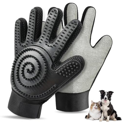2-in-1 Upgrated Dual Sided Pet Hair Removal Glove, Gentle Deshedding Brushes for Dogs & Cats with Long and Short Fur, Reusable Electrostatic Pet Hair Remover Gloves for Sofa Clothing Cat Beds - 1 Pair