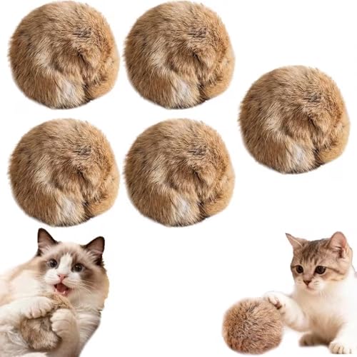 Rabbit Fur Ball Cat Toy, Soft Fluffy Rabbit Fur Cat Toys, Furry Catnip Rabbits Furs Balls with Washable & Fun to Chase, for Kicks & Games, for Indoor Exercise Ball & Bonding Cat (5PCS)