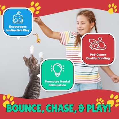 Bouncy Tails 3-Pack Cat Ball Toy with Natural Feathers, Interactive Cat Toys for Bored Indoor Adult Cats, Feather Cat Toy for Indoor Cats and Playful Kittens