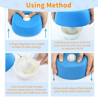 Slow Feeder Dog Bowls for Liquid Treat，Lick Sphere Bowl with Rolling Balls for Bone Broth & Yogurt, Non-Slip Interactive Slow Eating Toy, Small Medium Large Breeds (Blue-1PC) - color: Blue-1PC