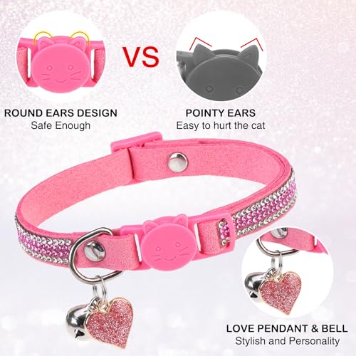 Rhinestone Cat Collar Breakaway with Bell Safety Buckle, 2 Pack Bling Diamond Kitten Collar for Gril Cats, Soft Velvet Female Cat Collars Adjustable 8-12 Inch, Pink - color: Rose Pink(2 Pack), size: 8"-12" Cats / Mini Dogs