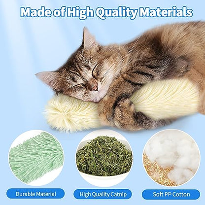 Cat Toys Cat Pillows, 3 Pack Durable and Soft Crinkle Sound Catnip Toys, Catnip Filled Cat Teething Chew Toys for Kittens, Interactive Cat Kicker Toys for Indoor Cats Entertain (Grey/Green/Yellow)