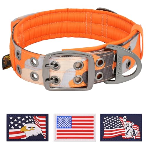 ADITYNA Heavy Duty Dog Collar for Medium Dogs - Camo Orange Collar with Handle for Training, and Walking - Wide, Thick, Tactical, Soft Neoprene Padded - color: Camo Orange, size: Medium: Fit 15-19" Neck
