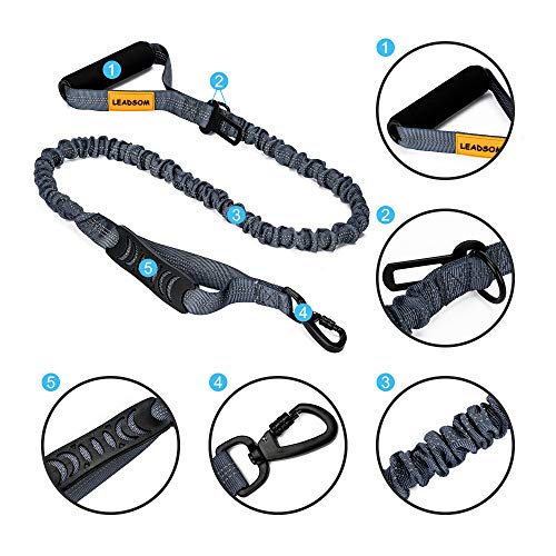 6FT Highly Reflective Heavy Duty Elastic Bungee Medium and Large Dog Leash Shock Absorbing with Comfortable Padded Handle and Traffic Handle Suitable for Training Grey - color: Grey