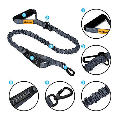 6FT Highly Reflective Heavy Duty Elastic Bungee Medium and Large Dog Leash Shock Absorbing with Comfortable Padded Handle and Traffic Handle Suitable for Training Grey - color: Grey