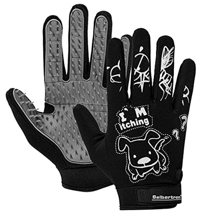 Seibertron Patented P.G.M.G-1 Pet Hair Remover/Deshedding Grooming Gloves Seven Sizes Fit All Works for Dogs, Horses, Cats and Other Animals Short Fur(1-Pair) Adult Black L - size: adult L