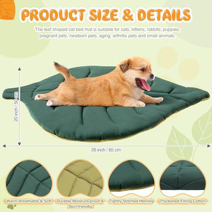 Oudain Self Warming Cat Bed Mat 26 x 20 Inch Leaf Shaped Self Heating Pad Blanket Pet Cotton Thermal Warm Soft Pad Mat for Feral and Indoor Cats Dog, Washable Kitty Puppy Mattress for Home Sofa Crate