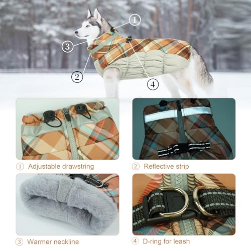 Lelepet Warm Dog Winter Coat Dog Coats for Small Dogs Waterproof Dogs Jacket with Harness Built in Reflective Cold Weather Coats Windproof Zip-Up Winter Fleece Vest Snowsuit Chihuahua Brown Plaid - color: Brown Plaid, size: X-Small