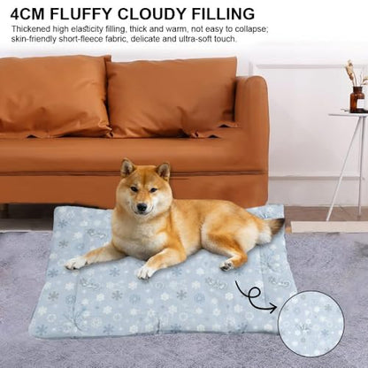Comfortable Cat Bed With Anti- Slip Bottom, Winter Snowflakes Dog Crate Cushion Dog Kennel Pad Flat Bed Ultra Soft Cat Sleeping Mat For Indoor& Outdoor Sofa Cars, Machine Washable 36 × 24 inch - size: 36 × 24 inch
