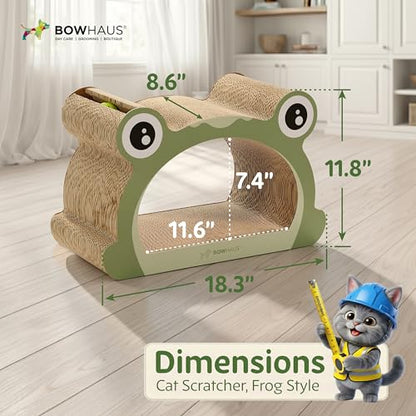BOWHAUS Frog Style Cat Scratching Board, Cat Scratcher Lounger with Play Ball for Indoor Cat, Durable & Long-Lasting Scratching Board Cardboard, Furniture Protector Scratching Pad
