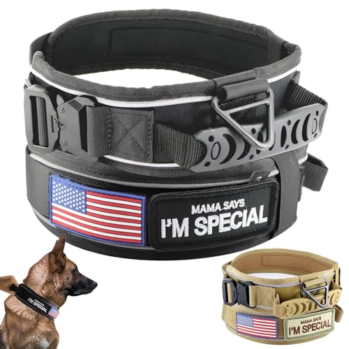 Tactical Dog Collar with Handle for Large Dogs, 2.5"Wide Thick Heavy Duty Metal Buckle Dog Collar with Soft Neoprene Padded Lining, Military Service Reflective Collar for Training(Black,L,XL) - color: Black, size: Neck Girth: 17"-25"(44-64cm)