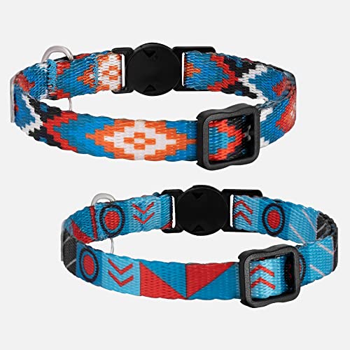 CollarDirect Cat Collar Breakaway with Removable Bell Set of 2 PCS - color: Blue Ethnic & Aztec