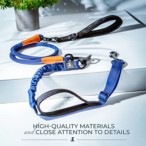 SparklyPets - Heavy Duty Bungee Rope Leash for Large and Medium Dogs - No Pull, Shock Absorber Long Dog Training Lead - No Slip Reflective Line for Outside (5.5 Ft Bungee Leash) - color: Adjustable Premium Blue