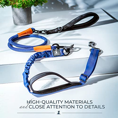 SparklyPets - Heavy Duty Bungee Rope Leash for Large and Medium Dogs - No Pull, Shock Absorber Long Dog Training Lead - No Slip Reflective Line for Outside (5.5 Ft Bungee Leash) - color: Adjustable Premium Blue