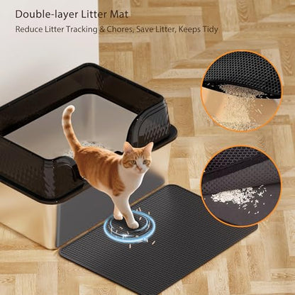 Stainless Steel Litter Box XL, Metal Litter Box with Lid - Extra Large Space with High Sides for Big Cats, Side Entry, Leak-Proof, Anti-Splashing, Transparent Black - color: Transparent Black, size: X-Large