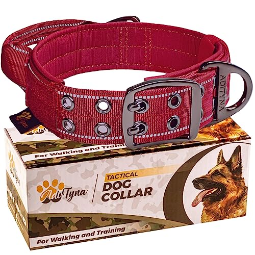 ADITYNA Heavy Duty Dog Collar for Medium Dogs - Reflective Burgundy Collar with Handle for Training, and Walking - Wide, Thick, Tactical, Soft Neoprene Padded - color: Burgundy, size: Medium: Fit 15-19" Neck