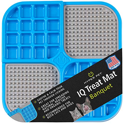 Hyper Pet IQ Treat Lick Mat for Dogs & Cats | Dog & Cat Slow Feeder & Enrichment Toy | Made in USA - color: Blue/Grey, size: Medium