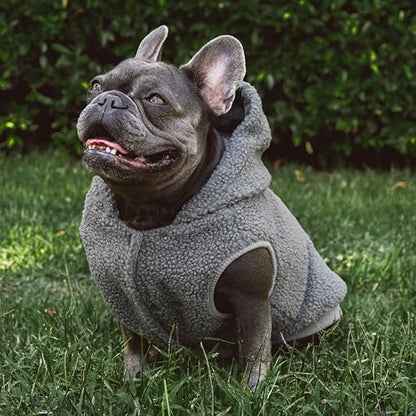 Tuff Pupper Fleece Dog Hoodie Sweater | Teddy Sherpa Outer & Soft Polar Fleece Lining | Adjustable Fit Winter Coat with Hood, Leash Hole, Ribbed Cuffs | for Small Medium Large XL XXL Dogs (Grey, S) - color: Grey, size: 15-25 lbs (Small)