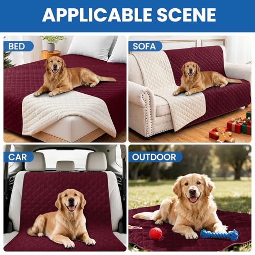 Waterproof Dog Blanket, Non-Slip Soft Pet Bed Cover, Couch Cover for Dogs Washable, Protects Sofa, Furniture, Crate, Car, Tear Resistant Leakproof Pet Blanket Christmas (30x70 Inch, Burgundy) - color: Burgundy, size: 30" x 70" (Pack of 1)