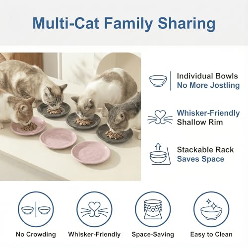 Shallow Cat Bowls 6 Pack – Whisker Friendly Ceramic Cat Dishes for Wet & Dry Food, Dishwasher Safe - color: Green