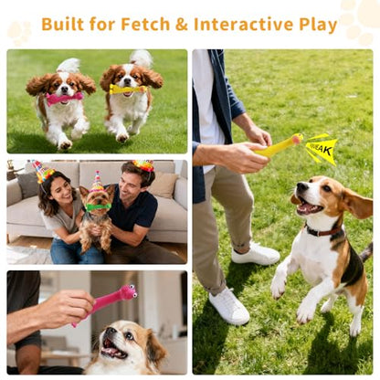 Latex Squeaky Dog Toys, 3 Pack Soft Rubber Dog Chew Toys, 7" Standing Stick Animal Pet Toy to Keep Them Busy, Interactive Fetch Squeak Toy for Puppy Small Dogs - color: Purple & Yellow & Green