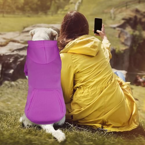 Dog Hoodie Dog Sweaters for Large Dogs Pet Sweater Solid Soft Brushed Fleece Pet Clothes Hoodie Sweatshirt with Pocket(Purple-L) - color: Purple, size: Large