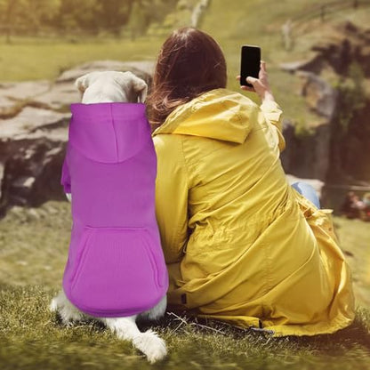 Dog Hoodie Dog Sweaters for Large Dogs Pet Sweater Solid Soft Brushed Fleece Pet Clothes Hoodie Sweatshirt with Pocket(Purple-L) - color: Purple, size: Large