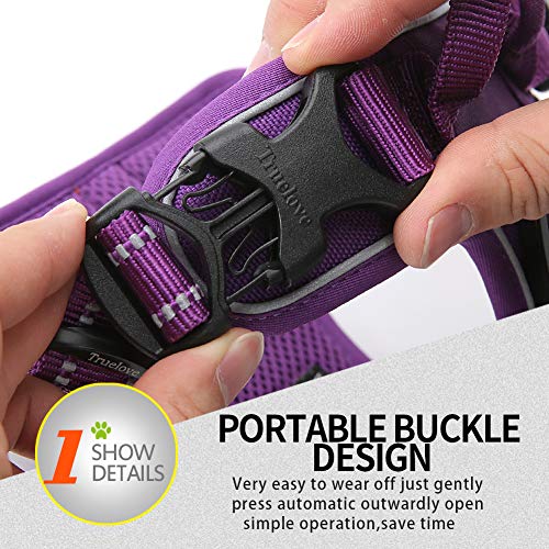 JUXZH Truelove No Pull Dog Harness with Easy Control Handle and 2 Leash Attachments,Reflective Adjustable Pet Vest - color: purple, size: X-small (Pack of 1)