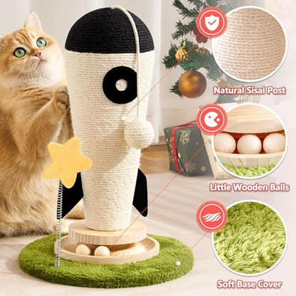 Cat Scratching Post, Rocket Cute Sisal Cat Scratcher with Durable Solid Wood Turntable Toy, Cat Scratch Post Red Cat Scratcher with Spinning Star Toy for Indoor Adult Cats - color: Black Rocket