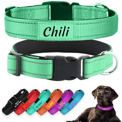 Personalized Dog Collars, Reflective Nylon Custom with Pet Name and Phone Number,Adjustable 5 Sizes and 3 Fonts Soft Neoprene Padded Dog Collar for Boy Girl Puppies Dogs,Teal - color: Teal