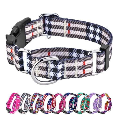 Hikiko Dog Collar for Small Medium Large Dogs, Adjustable Nylon Martingale Collars with Quick Release Buckle (Beige Plaid,S) - color: Beige plaid, size: Small