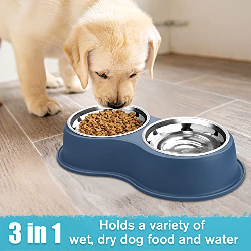 Epetslove Dog Bowls Double Dog Water and Food Bowls Stainless Steel Bowls with Non-Slip Resin Station, Pet Feeder Bowls for Puppy Medium Dogs Cats - color: 5.Blue, size: Medium-18oz