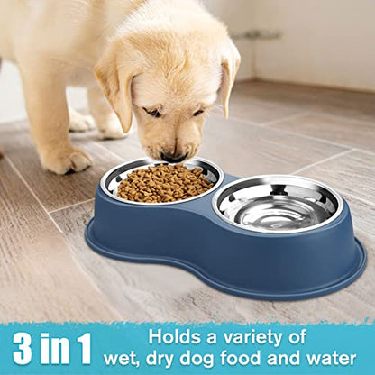 Epetslove Dog Bowls Double Dog Water and Food Bowls Stainless Steel Bowls with Non-Slip Resin Station, Pet Feeder Bowls for Puppy Medium Dogs Cats - color: 5.Blue, size: Medium-18oz