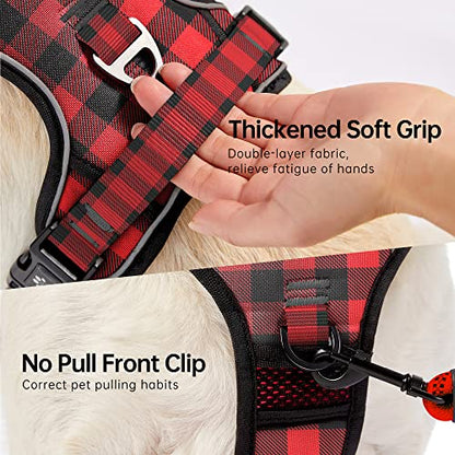 No Pull Dog Harness with Leash, Reflective No Choke Pet Vest Harness,Adjustable Soft Padded Dog Harness with Easy Control Handle for Small Dogs(Checkered Red,Small) - color: Checkered Red, size: 【S】neck 11-15" chest 15-21"